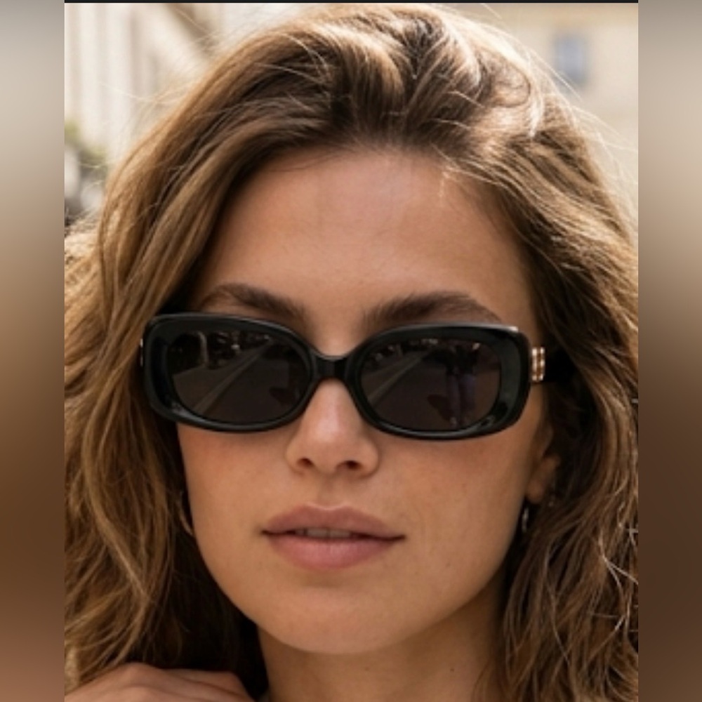 Velvet Canyon Zou Bisou Sunglasses in Black Frame Cream Vegan Case; 5.5 x 1.5”